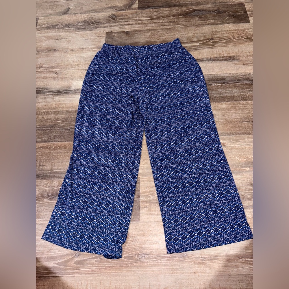 Kim Rogers Blue Patterned Wide Leg Pants